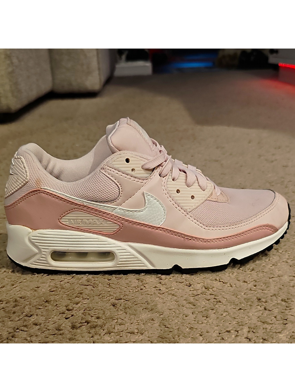 Nike Air Max 90 Pink/White/Black Low Top Mesh Cushioned Sneakers DH8010-600